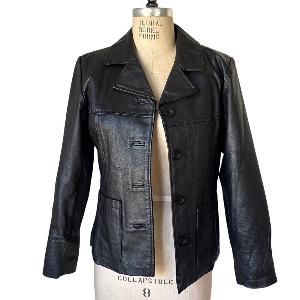 Bagatelle Leather Button Front Jacket Blazer in Black Size Small Vintage 90s